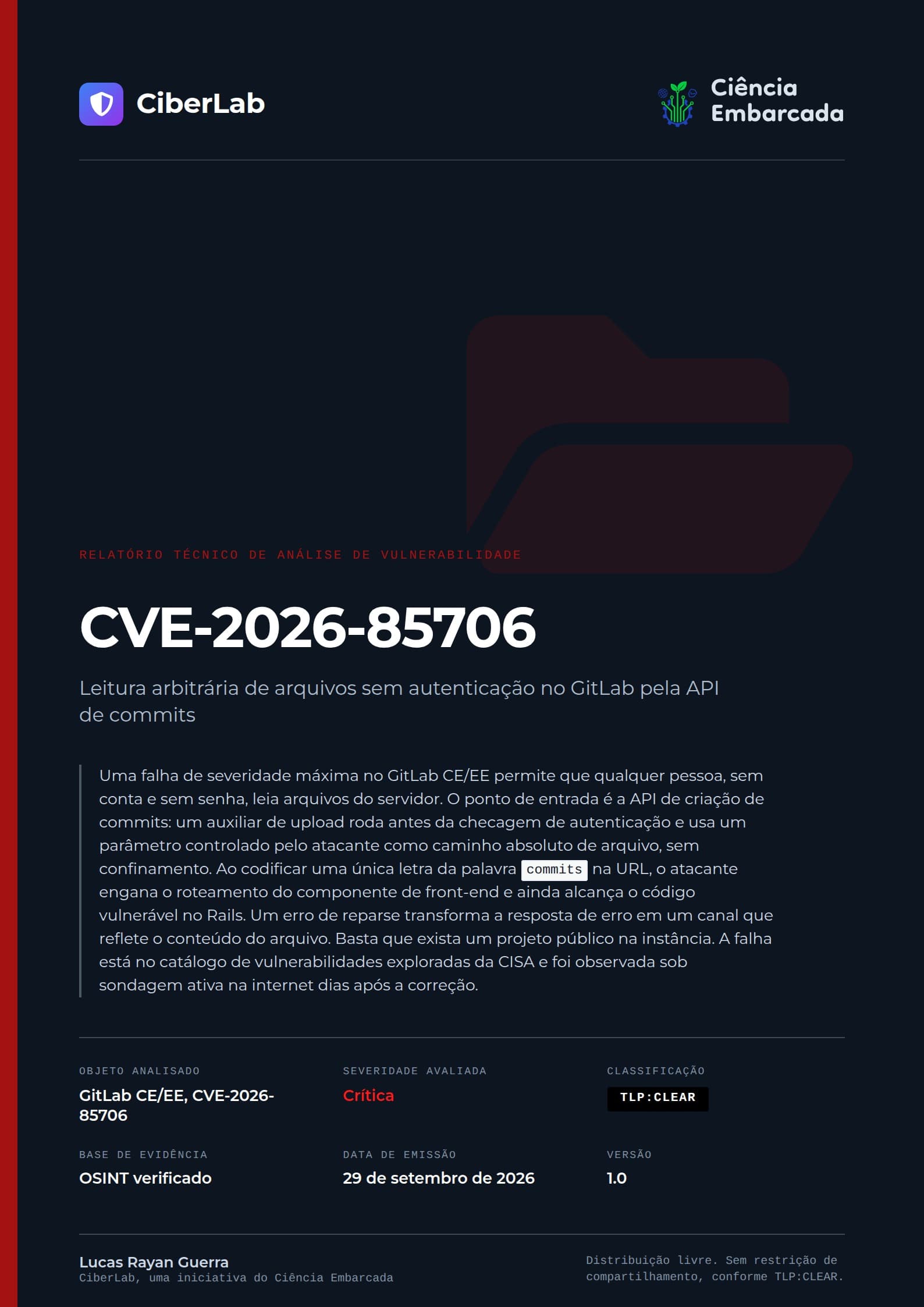 Capa do relatório CVE-2026-85706 GitLab